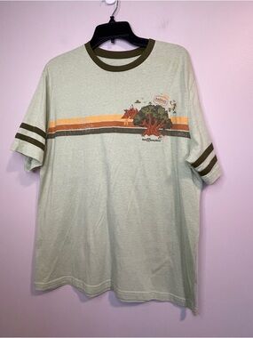 Disney Parks Green Animal Kingdom Ringer Tee with Olive and Orange Stripes